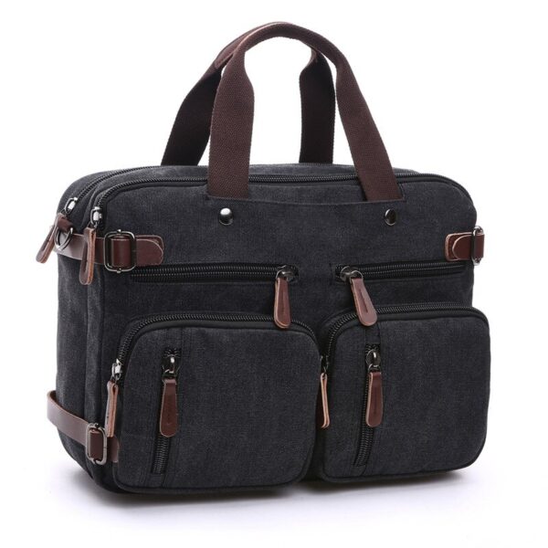 Scione Men Canvas Bag Leather Briefcase Travel Suitcase Messenger Shoulder Tote Back Handbag Large Casual Business Laptop Pocket