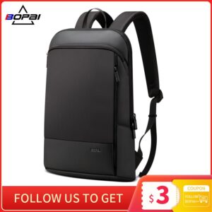 BOPAI Slim Laptop Backpack Men 15.6 inch Office Work Women Backpack Business Bag Unisex Black Ultralight Backpack Thin Back Pack
