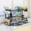 95/85/65cm Upgrade Black Stainless Steel Dish Rack Over The Sink Dish Drying Rack Cup Holder Kitchen Organizer