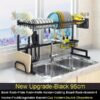 95/85/65cm Upgrade Black Stainless Steel Dish Rack Over The Sink Dish Drying Rack Cup Holder Kitchen Organizer