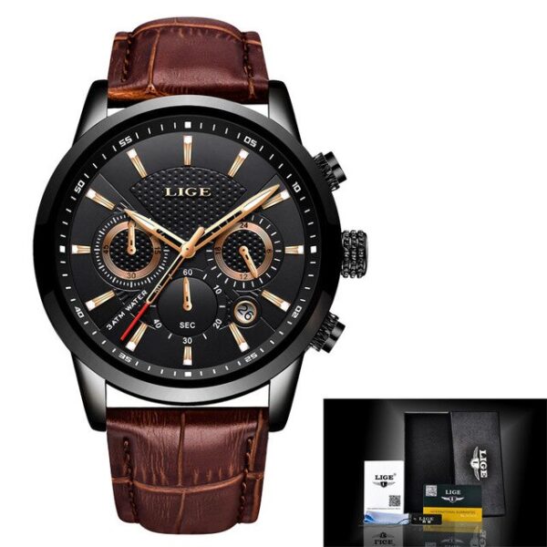 2020 New LIGE Fashion Mens Watches Top Brand Luxury Military Quartz Watch Premium Leather Waterproof Sport Chronograph Watch Men
