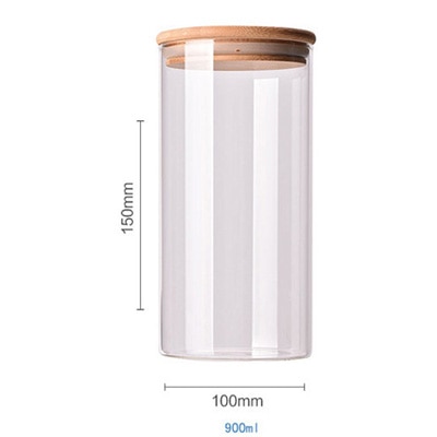 Food Container Bamboo Covered High Borosilicate Food Sealed Glass Tank Kitchen Miscellaneous Grain Storage Boxes