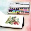 SeamiArt 50Color Solid Watercolor Paint Set Portable Metal Box Watercolor Pigment for Beginner Drawing Watercolor Paper Supplies