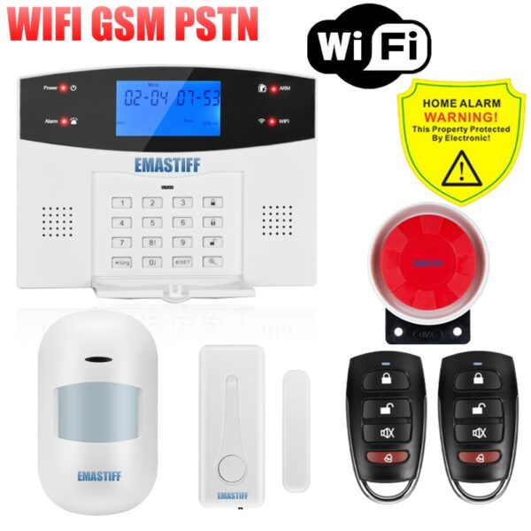 IOS Android APP Wired Wireless Home Security LCD PSTN WIFI GSM Alarm System Intercom Remote Control Autodial Siren Sensor Kit