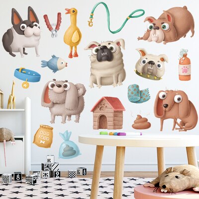 Removable Wall Stickers Cute Dog Pet Store Wall Decoration Cartoon DIY Kids Room Wall Decals Wall Papers Home Decor Mural Art