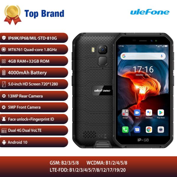Ulefone Armor X7 Pro Android10 Rugged Phone 4GB RAM Smartphone Waterproof Mobile Phone Cell Phone ip68 NFC 4G LTE 2.4G/5G WLAN