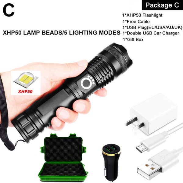 EZK20 Dropshipping XHP90 LED Flashlight Zoom USB Rechargeable Power Display Powerful Torch 18650 26650 Handheld Light