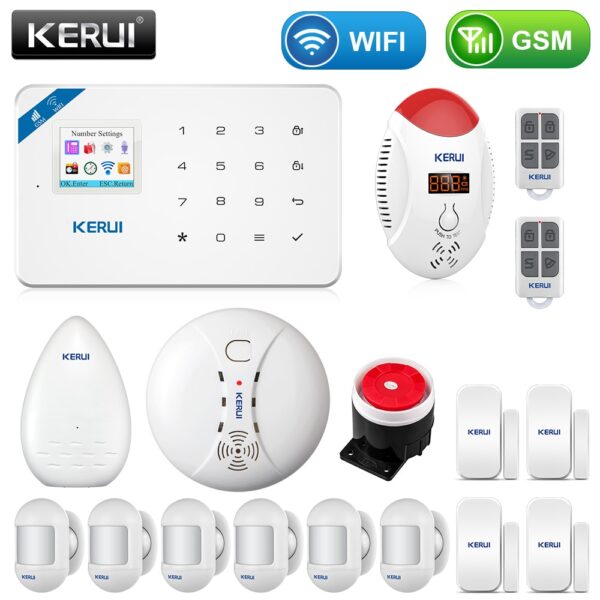 KERUI W18 1.7 Inch TFT Screen WIFI GSM Home Burglar Security Alarm System Motion Detector APP Control Fire Smoke Detector Alarm
