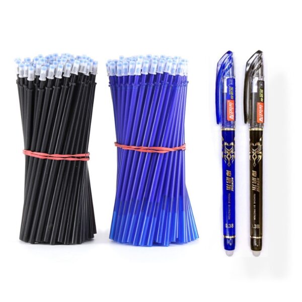 2+50Pcs/Set 0.5mm Blue Black Ink Gel Pen Erasable Refill Rod Erasable Pen Washable Handle School Writing Stationery Gel Ink Pen
