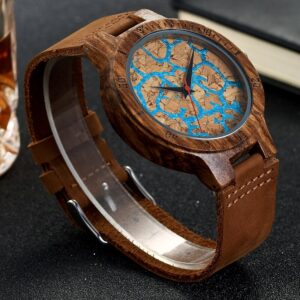 Premium Cork Wood Marble Design Wristwatch Mens Women Wrist Quartz Watch Men Ladies Soft Material Leather Strap Decorate Watches