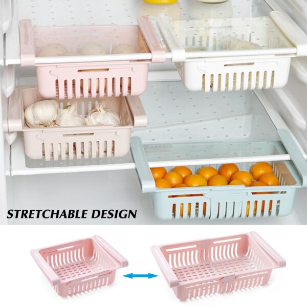 Adjustable Stretchable Refrigerator Organizer Drawer Basket Refrigerator Pull-out Drawers Fresh Spacer Layer Storage Rack