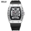 BAOGELA Men's Fashion Premium Quartz Watches Skeleton Skull Analogue Sports Wristwatch for Man Silicone Strap 1612-Black-rose