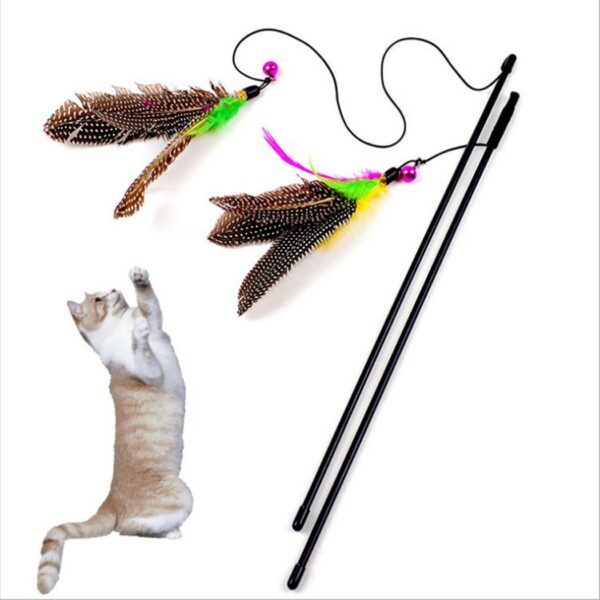 Cat Interactive Toy Stick Feather Wand With Small Bell Mouse Cage Toys Plastic Artificial Colorful Cat Teaser Toy Pet Supplies