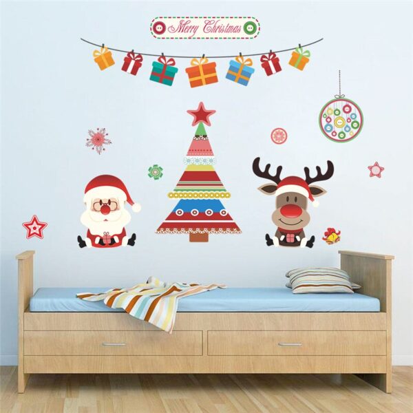 Christmas Tree Deer Santa Claus Wall Stickers For Kids Rooms Store Window Home Decor New Year Wall Decals Pvc Mural Art Posters