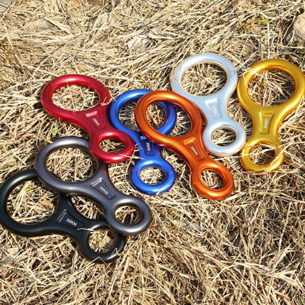 Rock Climbing Descender 35KN Figure 8 Word Rope Descender Rappel Ring Downhill Eight Ring Rappelling Gear Belay Device Equipment