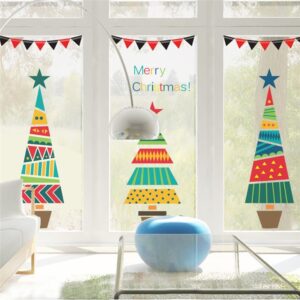 Cartoon Christmas Tree Gifts Wall Stickers For Kids Rooms Store Window Home Decor New Year Mural Art PVC Wall Decals