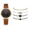 5pcs Set Top Style Fashion Women's Luxury Leather Band Analog Quartz WristWatch Ladies Watch Women Dress Reloj Mujer Black Clock