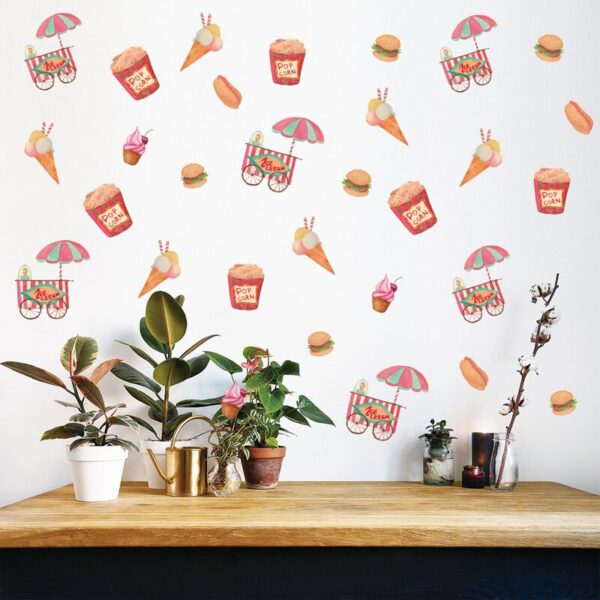 Vacclo 6pcs Hamburger Popcorn DIY Wall Sticker Delicious Food Home Kids Room Removable Decals Nursery Coffee Store Decoration